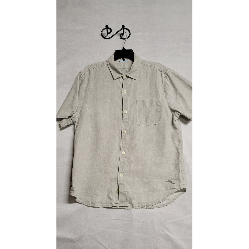 Light Gray Tommy Bahamas Ss Button Down   Linen Shirt W Single Front Pocket Sz M